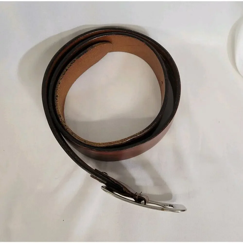 Diego Toscani Brown Leather Silver Tone Buckle Belt Made In Italy Size 42-46